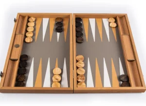 Spiele Für Erwachsene | Spiele Für Kinder>MANOPOULOS Backgammon, Graubeiges Straußenleder-Optik