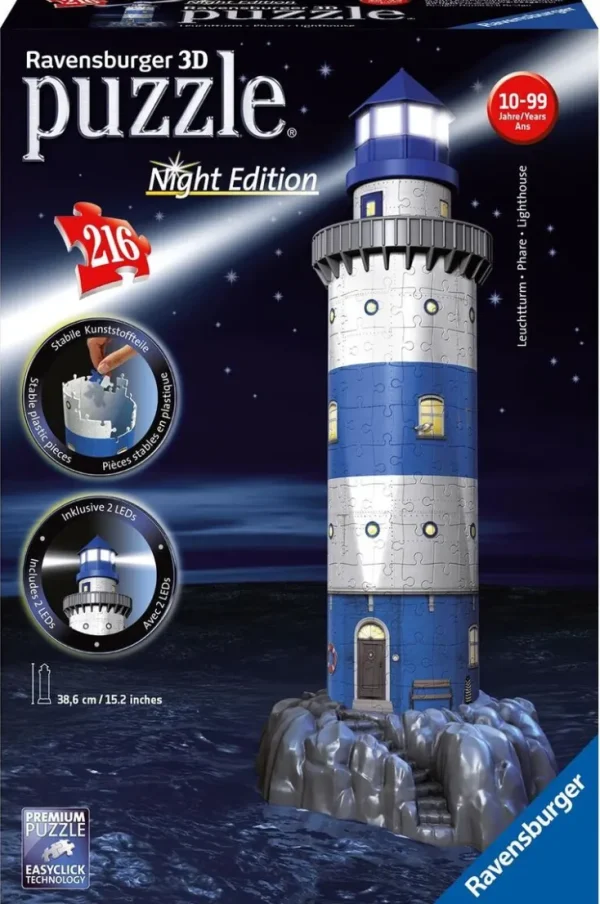 Puzzle Für Kinder | Puzzle Für Erwachsene>ZEIT Buchhandlung Leuchtturm bei Nacht. 3D-Puzzle 216 Teile