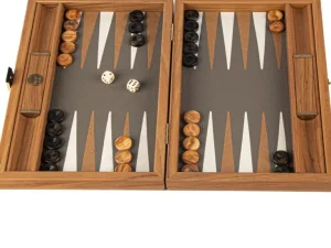 Spiele Für Erwachsene | Spiele Für Kinder>MANOPOULOS Reise-Backgammon, Graubeiges Straußenleder-Optik