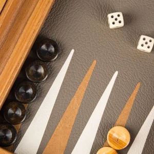 Spiele Für Erwachsene | Spiele Für Kinder>MANOPOULOS Reise-Backgammon, Graubeiges Straußenleder-Optik