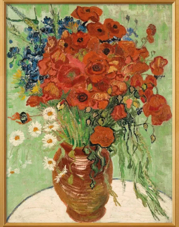 Alle Werke>Ars mundi Vincent van Gogh: Bild »Stillleben, Vase mit Gänseblümchen und Mohn« (1890), gerahmt