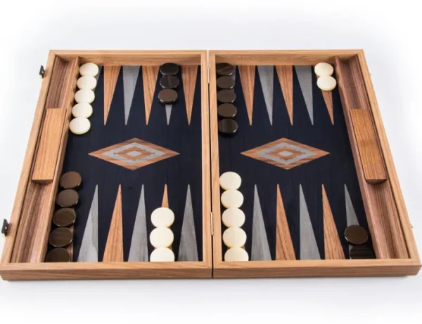 Spiele & Puzzle | Spiele Für Erwachsene>MANOPOULOS Walnuss-Backgammon mit Schwarzeiche und grauen Intarsien